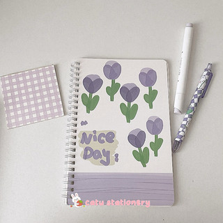 Vở lò xo hoa tulip kẻ ngang tone tím 120 trang