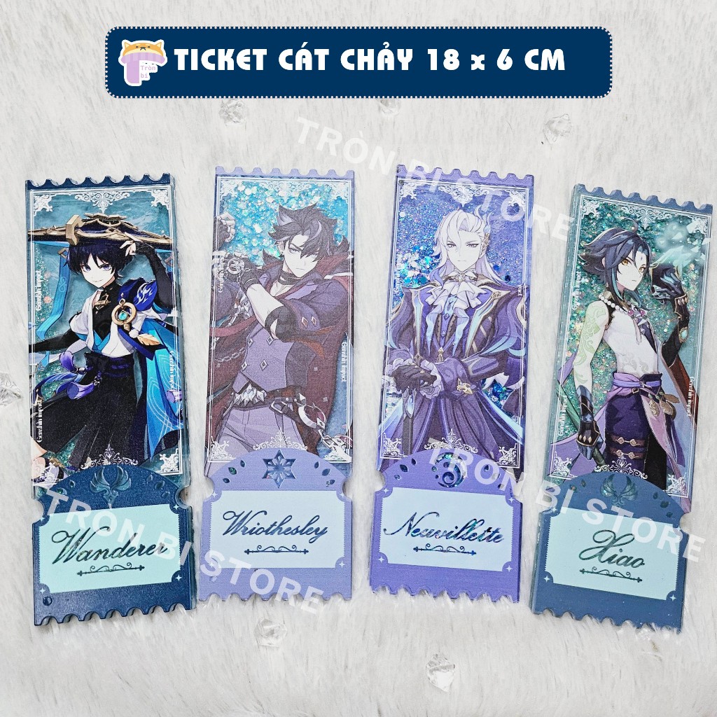 Ticket cát chảy Genshin Impact 18x6x0,6 cm 2 mặt Scara, Zhongli, Kazuha, Ayato, Xiao, Venti,  Yae, R