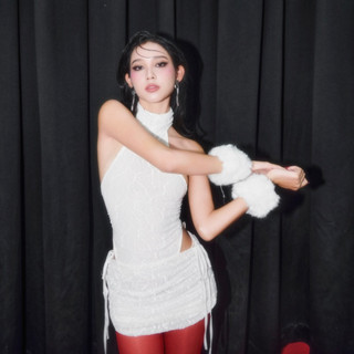 Đầm ren trắng cổ yếm khoét eo có dây rút có thể điều chỉnh độ dài váy - CLOUDY DRESS by feiin