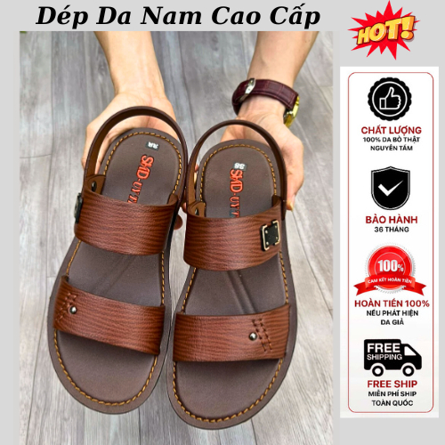 Dép Da Nam Cao Cấp Da Bò Thật Dép Nam 2 Quai Dáng Trẻ Đế Êm Sang Trọng Lịch Lãm