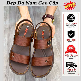 Dép da nam cao cấp da bò thật dép nam 2 quai dáng trẻ đế êm sang trọng lịch lãm