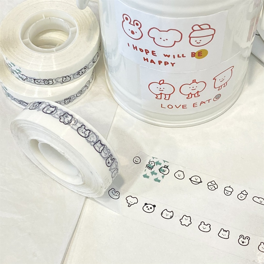 Băng Keo Dán Dài 50m Cuộn Họa Tiết Line Art Bánh Mì Động Vật Dễ Thương