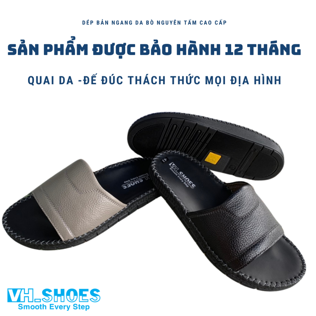 Dép Nam Đế Bằng Quai Ngang Da Bò ý Nguyên Tấm VHSHOES - Mã Số V 2203