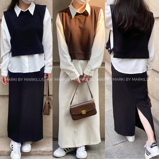 Marki/ chân váy midi dáng dài xẻ sau cv383