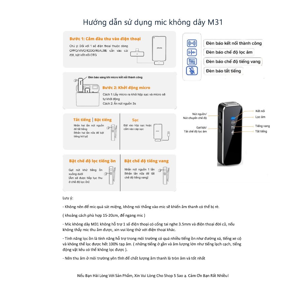 Mic Thu Âm Không Dây Cho Điện Thoại M31, Bật Tắt Lọc Ồn - Micro Ghi Âm Cài Áo, Quay Video, Làm Vlog ,Livestream | BigBuy360 - bigbuy360.vn