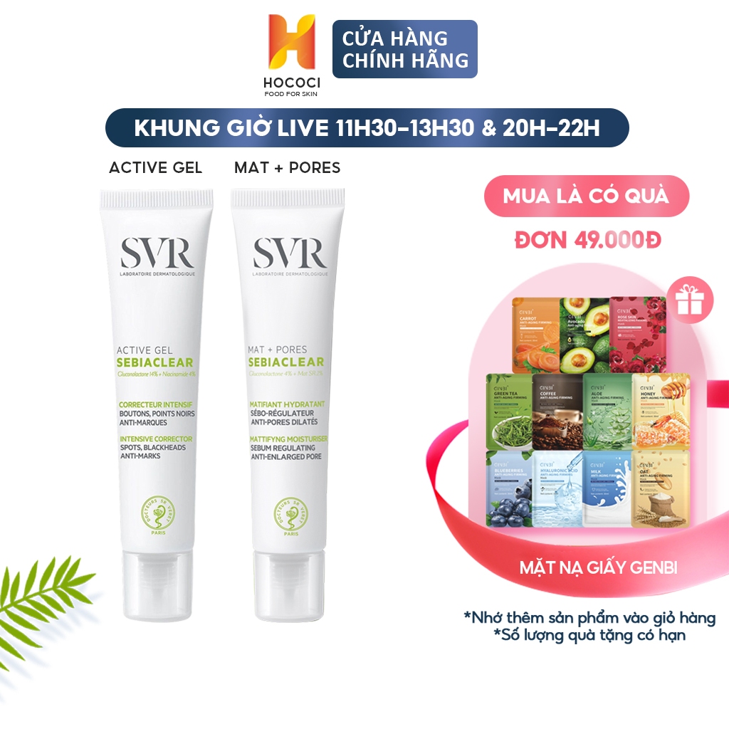 Kem dưỡng SVR Active Gel - SVR Mat + Pores giảm mụn, kiềm dầu, mờ thâm, sáng da 40mL