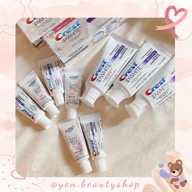 Set kem đánh răng Crest 3D White Brilliance trắng răng 116g + 6 tuýp nhỏ