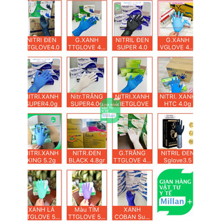 LOẠI DÀY Thùng 10 HỘP Găng y tế Đen-Xanh-trắng (1000pcs)