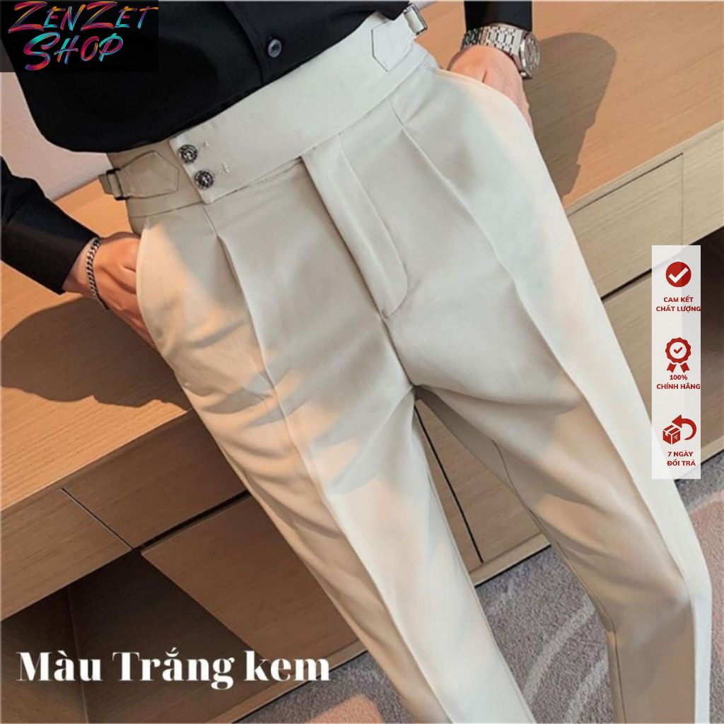 Quần tây nam cạp cao Hàn Quốc 2 khuy công sở chất tuyết hàn quần âu sidetab lưng cao xịn mát  ZENZETSHOP Q2