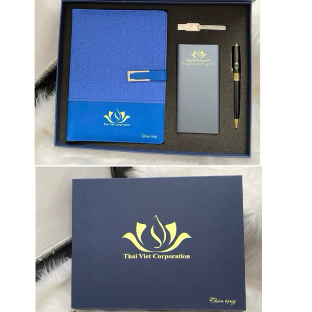 Combo quà tặng - Giftset cao cấp - Sổ tay da - Pin sạc dự phòng chính hãng xiaomi - Usb - Bút - Miễn phí IN + KHẮC