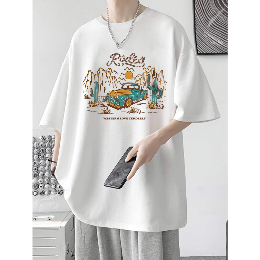 Áo thun xe và khẩu hiệu form rộng áo nam nữ tay lỡ