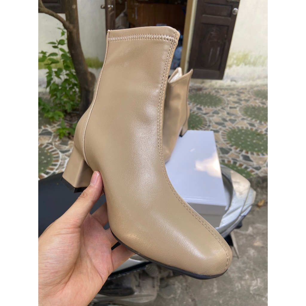 Bốt nữ da cao cấp, lót lông mềm mịn, êm, ấm, khóa kéo sau, gót cao 6cm | BigBuy360 - bigbuy360.vn