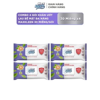 4 gói Khăn ướt đa năng Maxkleen lau moji0 bề mặt loại bỏ 99.9% vi khuẩn hương trà xanh & cam bergamot 30 miếng/gói