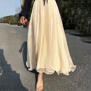 Chân váy 2lớp dáng dài voan mềm mịn xếp ly Midi