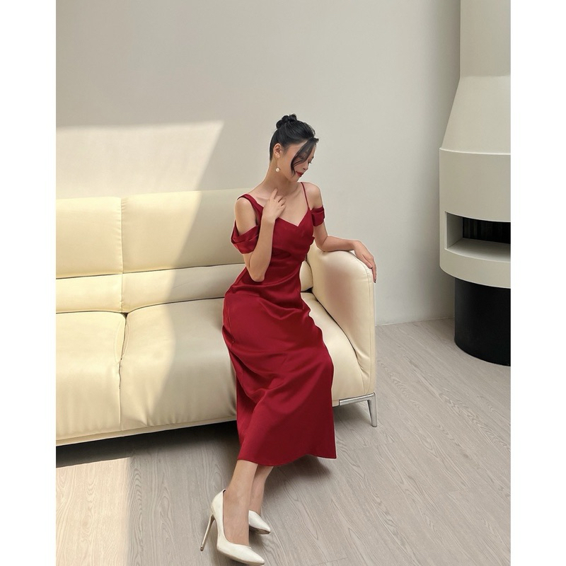 Đầm lụa 2d trễ vai  Luna