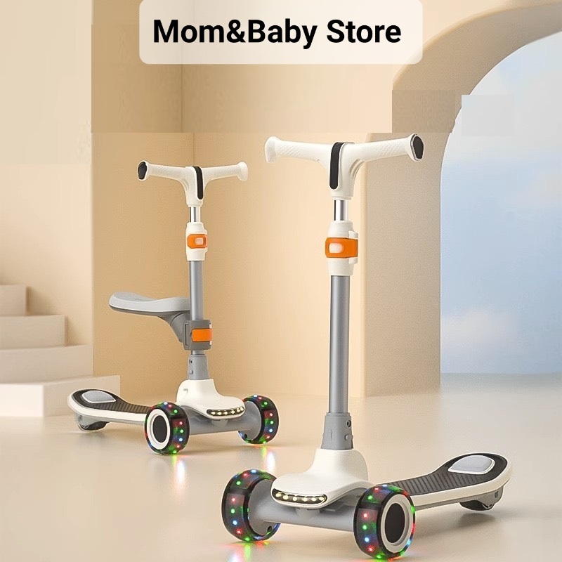 (Có Hỏa Tốc HN) Xe Trượt Scooter Cho Bé, ZGAN - Bản Cao Cấp 2025, Ghế Bọc Da, Đèn Led, Có Bluetooth