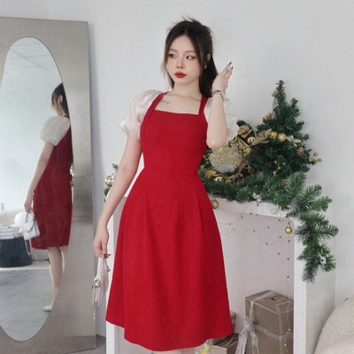 Đầm dự tiệc chít ben cổ vuông tay voan dáng dài sang trọng Callene (CC277)