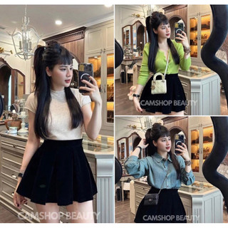 Chân váy nhung dáng xoè xếp ly nữ tính,Chân váy nhung xếp ly bồng nhẹ