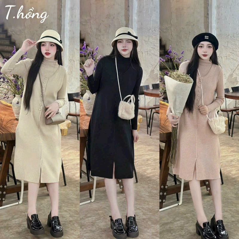Set Váy Phối Ghi Lê Len Xinh