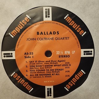 John Coltrane Quartet ‎– Ballads vinyl jazz