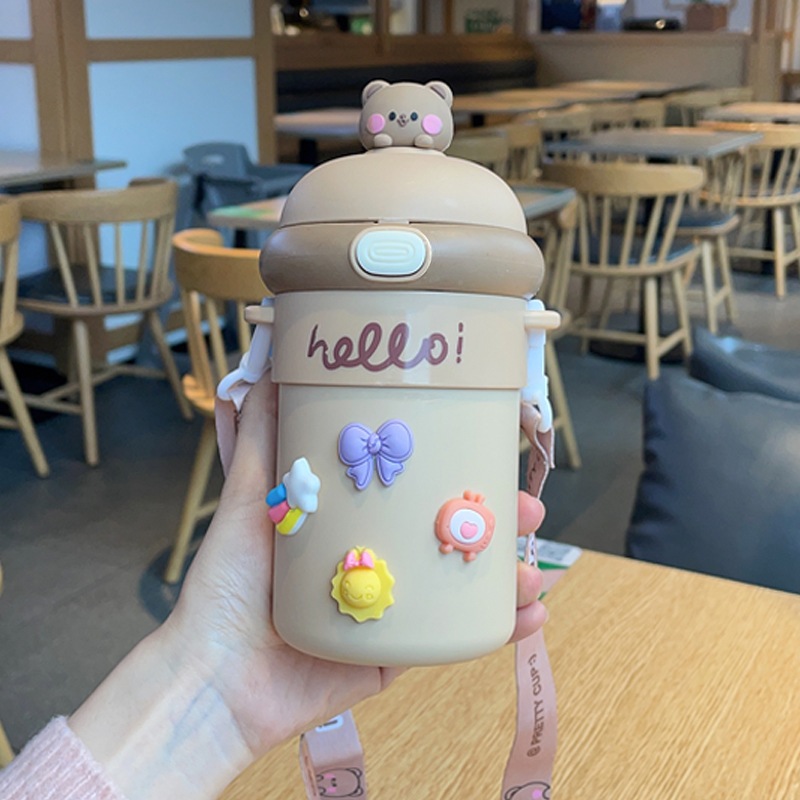 Bình Nước Giữ Nhiệt Họa Tiết Hoạt Hình Dễ Thương kèm miếng dán 3D - B14