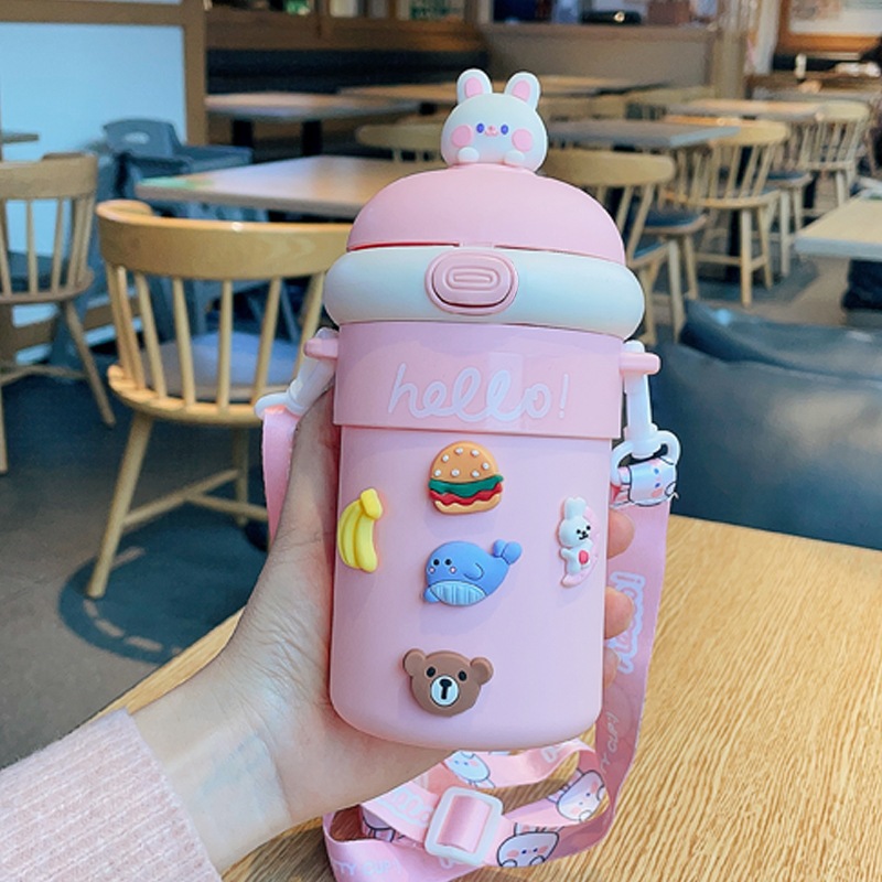 Bình Nước Giữ Nhiệt Họa Tiết Hoạt Hình Dễ Thương kèm miếng dán 3D - B14