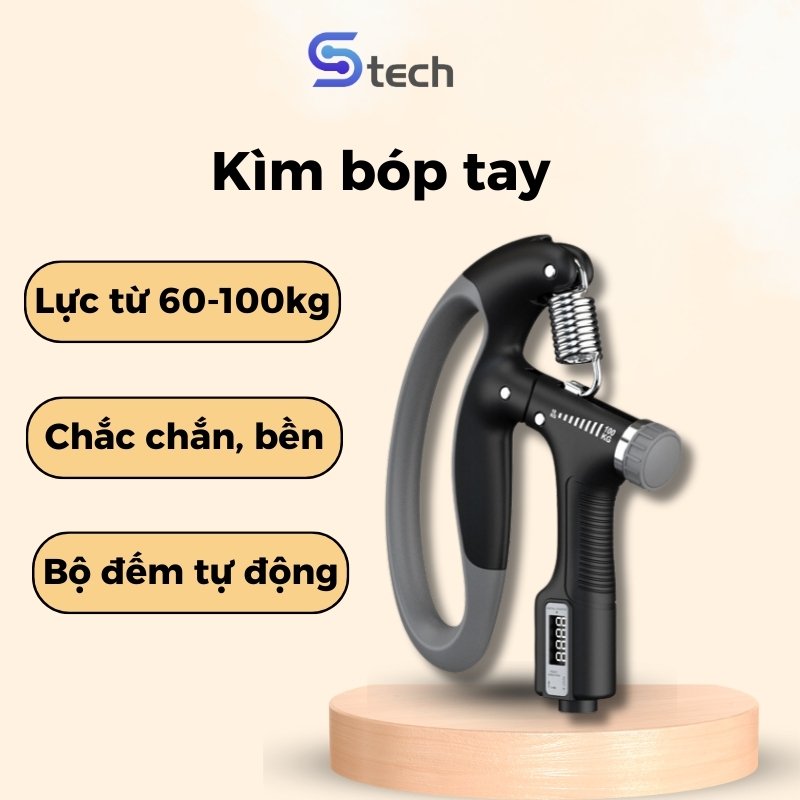 Kìm Bóp Tay Thông Minh Đếm Số S Tech, Dụng Cụ Tập Gym Tại Nhà Điều Chỉnh Lực Có Đếm 10-100kg, Kìm Tập Cơ Tay