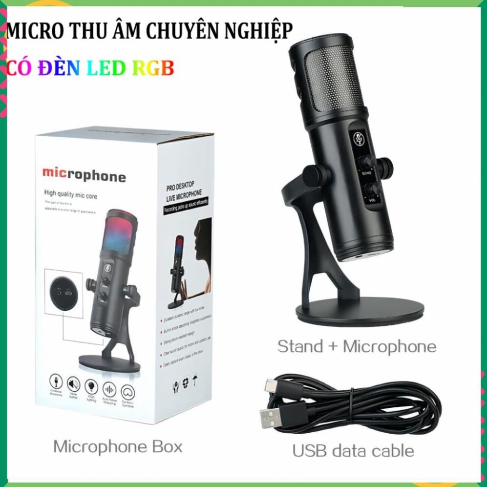 Micro thu âm Livestream có đèn RGB ZX-776 Cao Cấp, Micro thu âm USB, Mic thu âm có dây, độ nhạy cao, lọc âm tốt