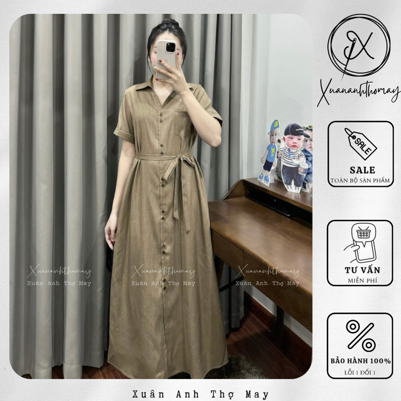 Váy sơ mi cúc đôi kèm dây thắt eo - Xuananhthomay