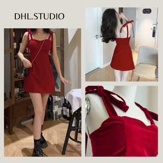 Váy 2 dây nhung đỏ - Váy 2 dây màu trơn có quần bảo hộ D17