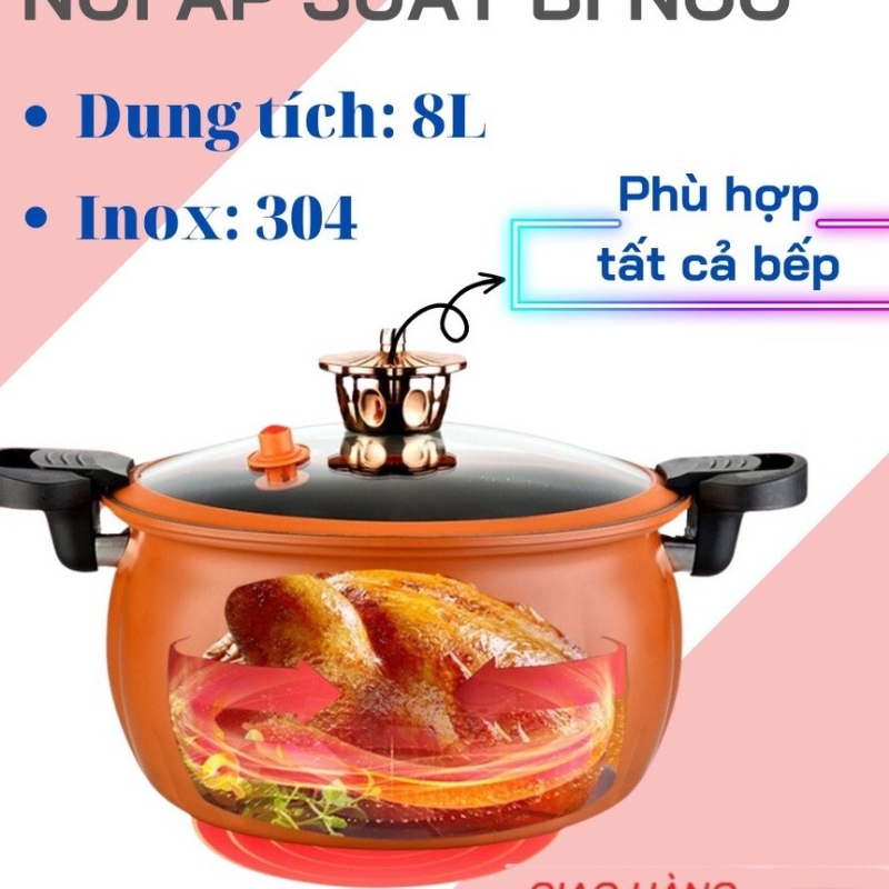 Nồi Áp Suất Bí Ngô Chống Dính 8L Đa Năng Nồi Hầm 4in1 Hầm Gà, Cháo, Nồi Chiên, Xào Nấu Đa Năng