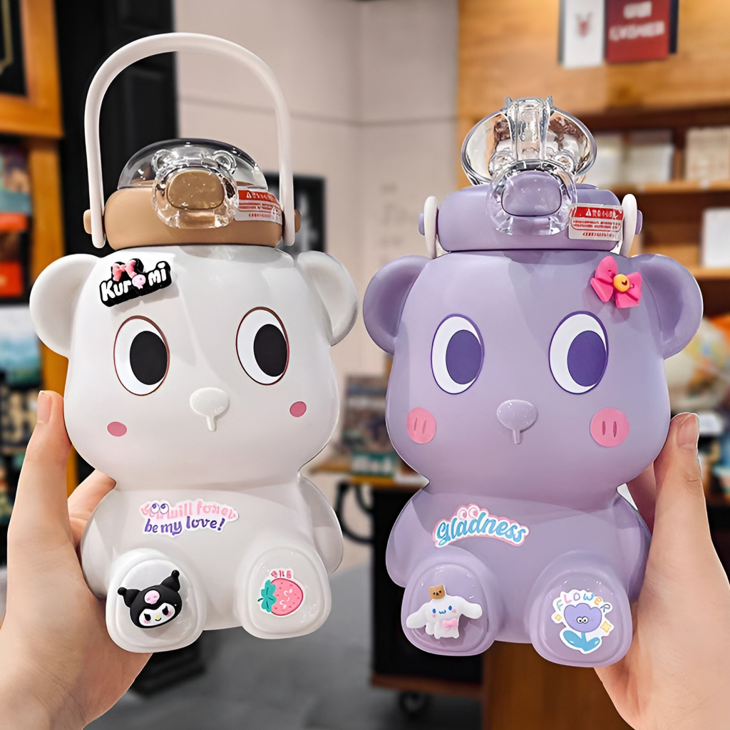 Bình nước giữ nhiệt hình gấu inox 316 Bình nước 450ml Kèm ống hút Tặng sticker B35 - KALIN STORE