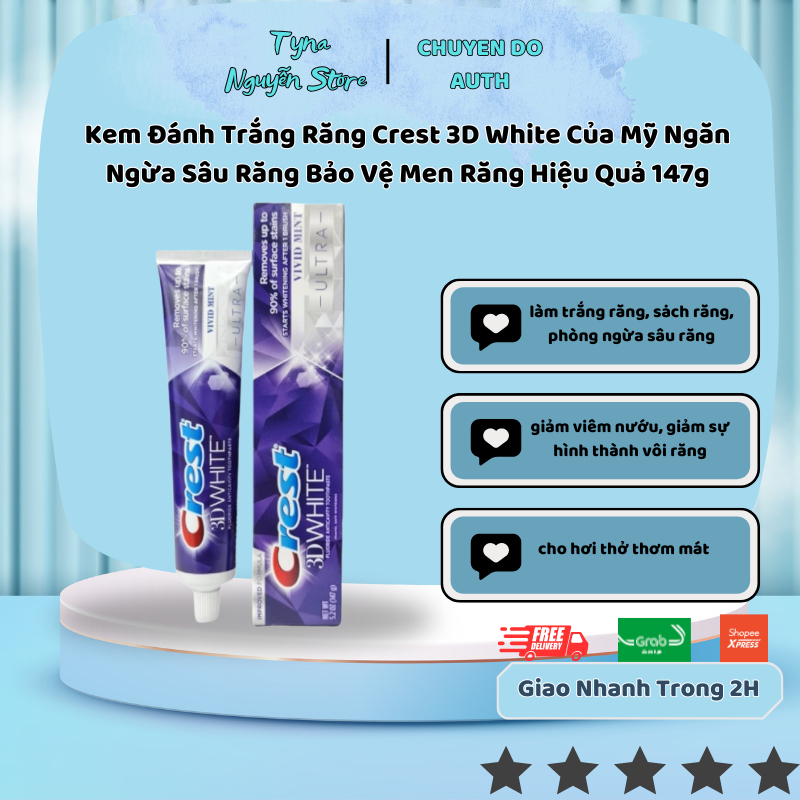 Kem Đánh Trắng Răng Crest 3D White Của Mỹ Ngăn Ngừa Sâu Răng Bảo Vệ Men Răng Hiệu Quả 147g