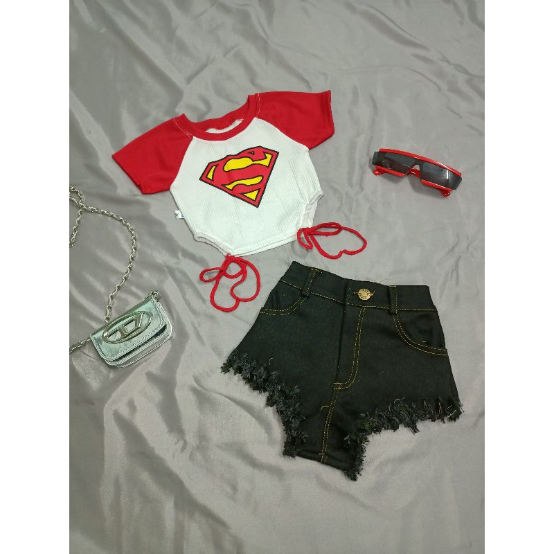 Set Áo Croptop Phối Quần Short Jean