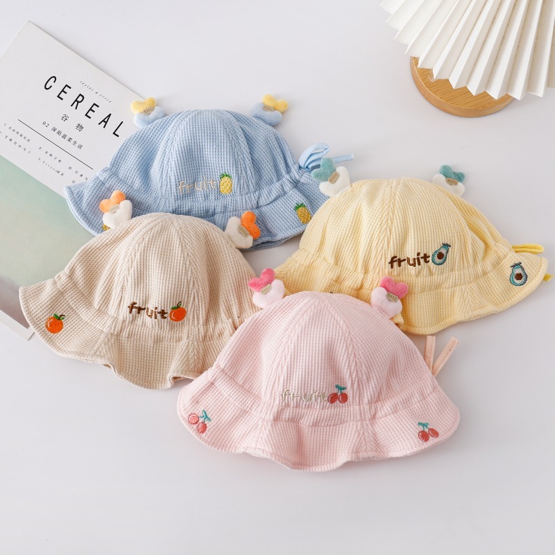 Mũ Nón Vành Tròn Bé Gái 6-30 tháng tuổi Có Dây Rút Điều Chỉnh Được Họa Tiết Thêu M02