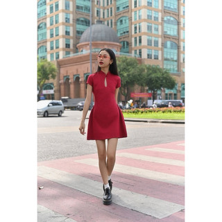 Olalastudio đầm đỏ cổ tàu - cotau mini dress