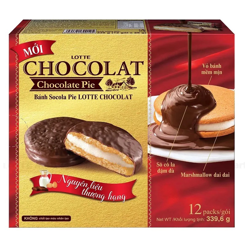 BÁNH SOCOLA PIE LOTTE CHOCOLAT HỘP 339,6G (12 CHIẾC)/ LOTTE CHOCOLAT CHOCOLATE PIE