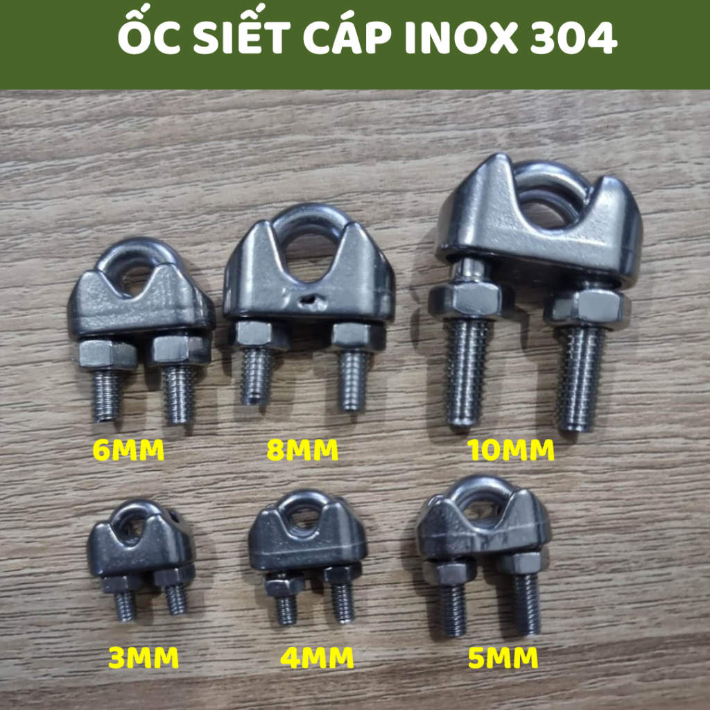 Ốc Siết Cáp Inox 304 Phi 3li, 4li, 5li, 6li, 8li Cóc Khóa Cáp Inox - Vatuxanh