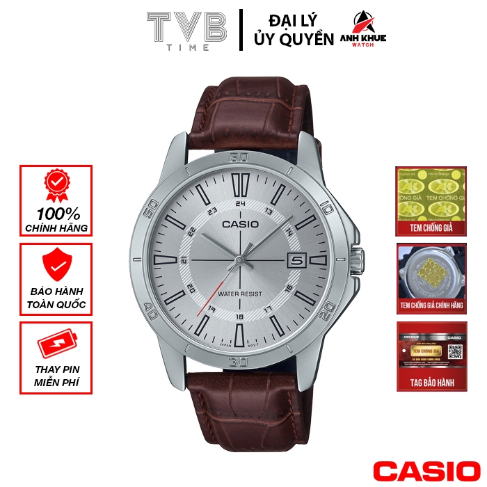 Đồng hồ nam dây da Casio chính hãng MTP-V004L-7CUDF (41mm)