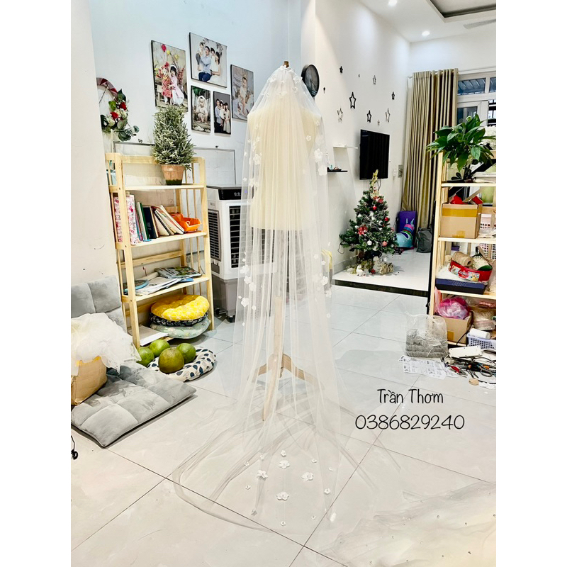 Lúp cô dâu, khăn voan cô dâu đính hoa lụa xinh xắn TH21