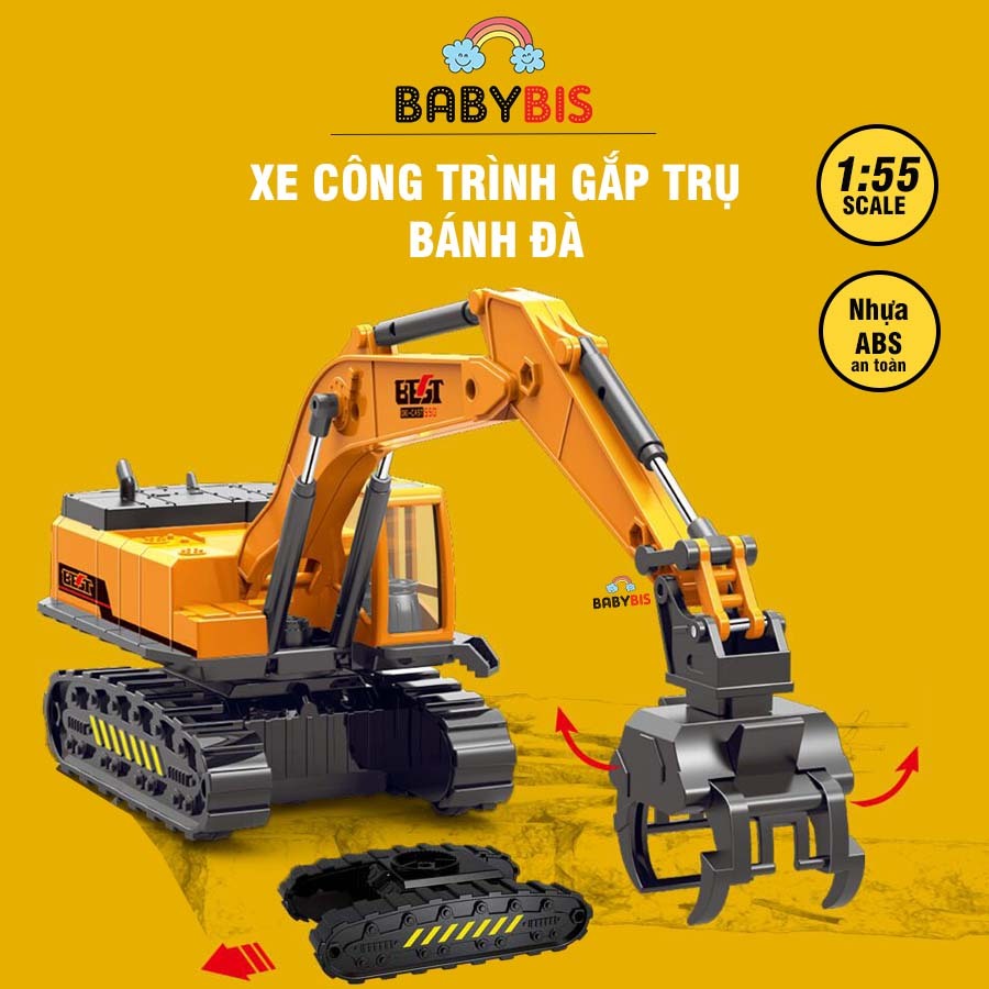 Xe công trình gắp trụ, gắp gỗ, xe phá dỡ - Babybis - đồ chơi trẻ em