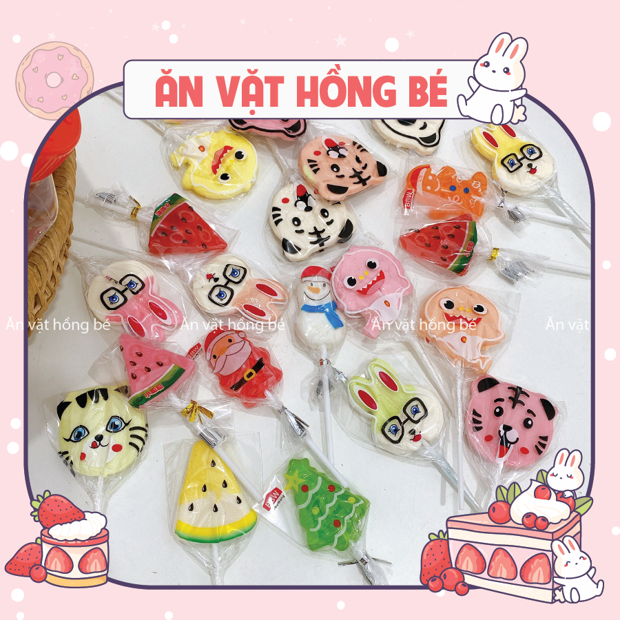 Kẹo mút trái cây hình dưa hấu, noel, gấu, thỏ cute vị sữa thơm ngon cho bé