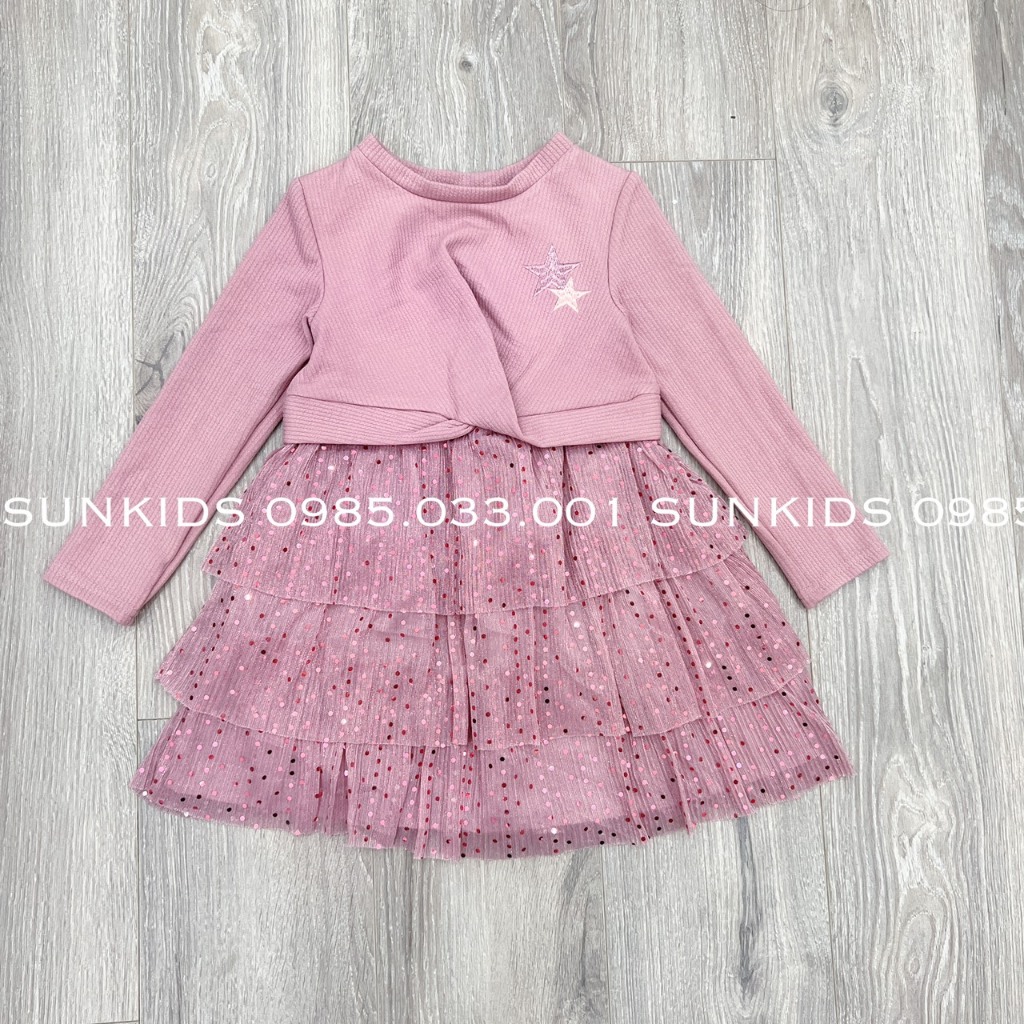 Váy bé gái Pri Hồng Voan vạt lệch