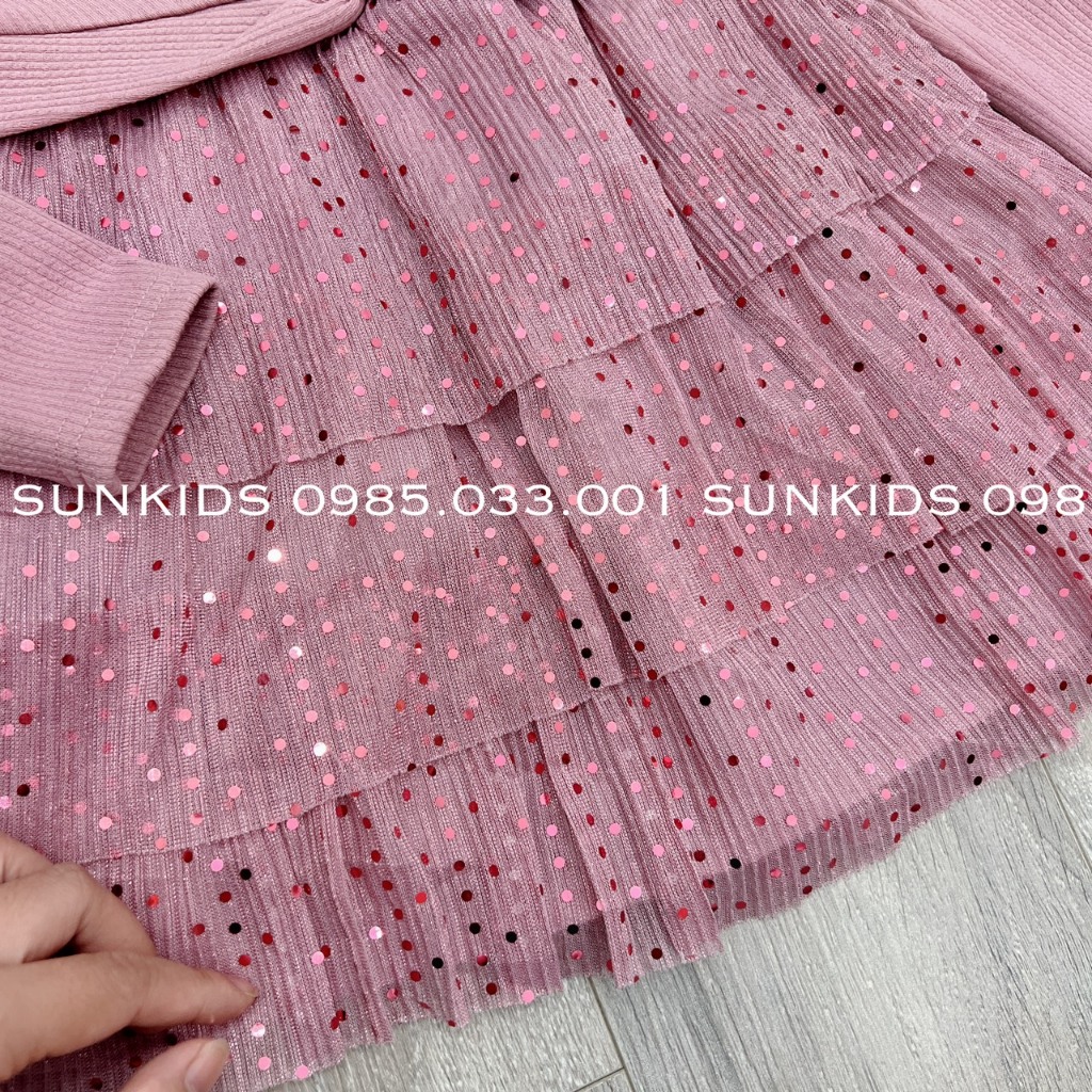 Váy bé gái Pri Hồng Voan vạt lệch