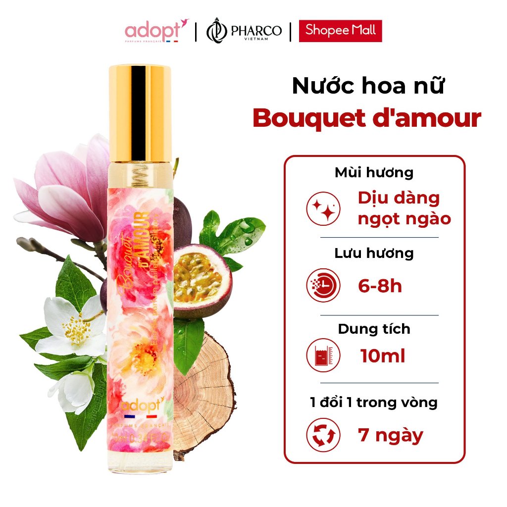 Combo 2 Nước hoa và Sữa tắm dưỡng thể trắng da ADOPT (250mlx1 sữa tắm, 10mlx1 nước hoa)