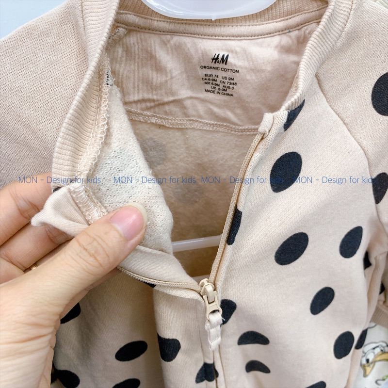 Sleepsuit nỉ HM hàng xuất KHÓA KÉO không tất chân, bộ body liền thân vải nỉ mềm mại cho bé r