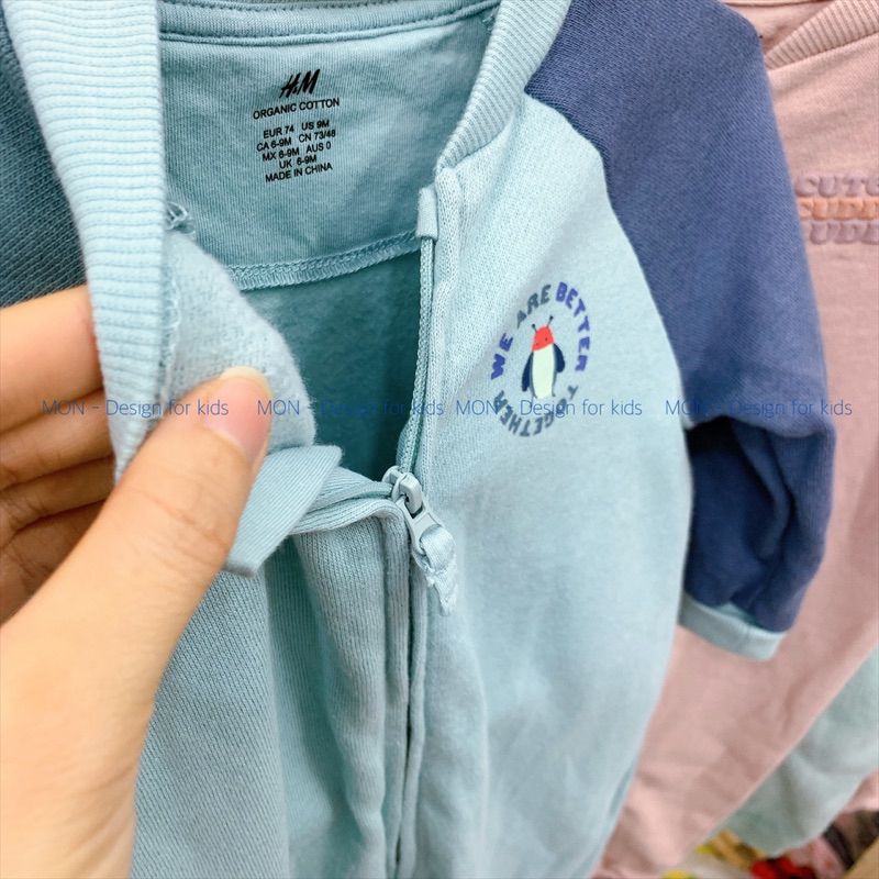 Sleepsuit nỉ HM hàng xuất KHÓA KÉO không tất chân, bộ body liền thân vải nỉ mềm mại cho bé r