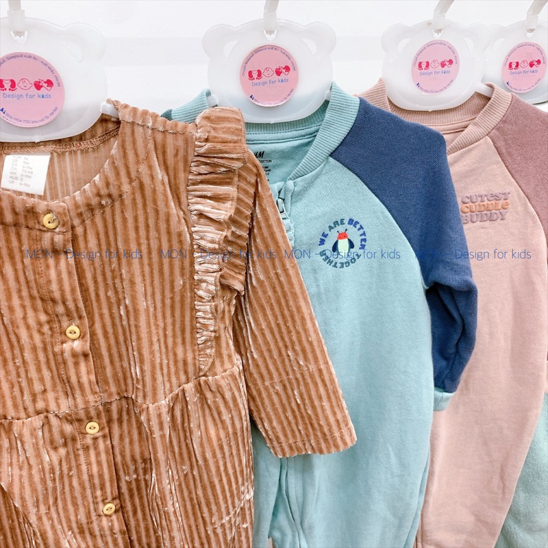 Sleepsuit nỉ HM hàng xuất KHÓA KÉO không tất chân, bộ body liền thân vải nỉ mềm mại cho bé r