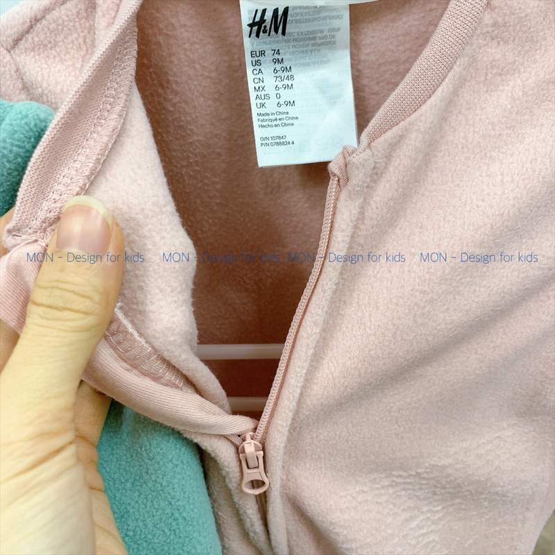 Sleepsuit nỉ HM hàng xuất KHÓA KÉO không tất chân, bộ body liền thân vải nỉ mềm mại cho bé r