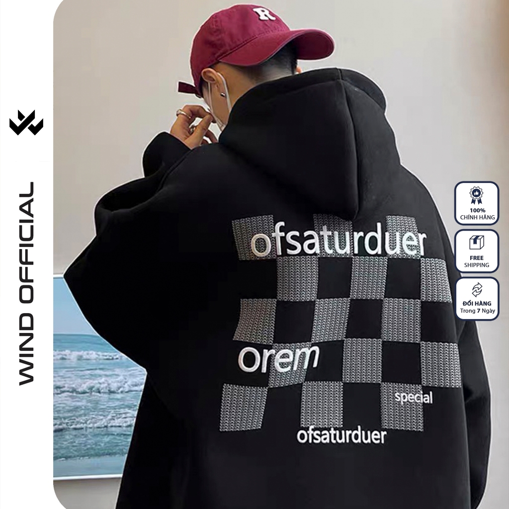 Áo Hoodie unisex form rộng WIND nỉ bông OREM thời trang thu đông nam oversize